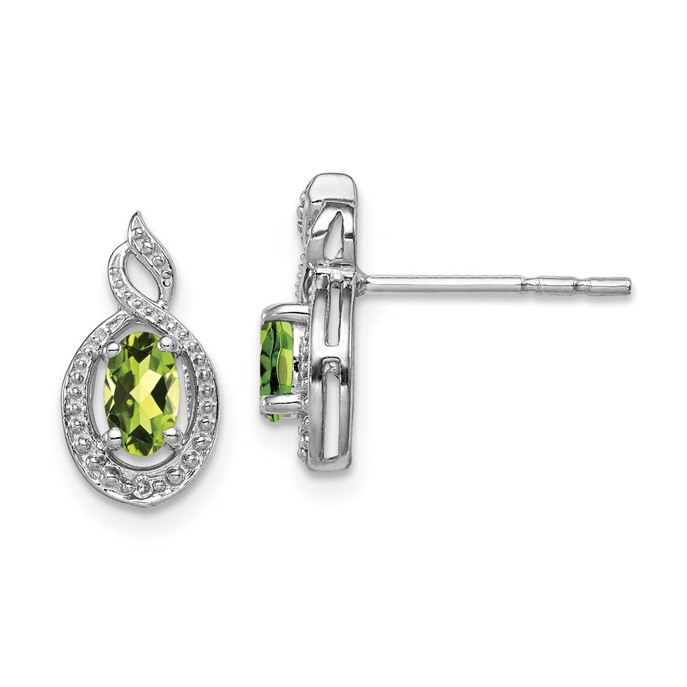 Sterling Silver Rhodium-Plated Peridot August Birthstone Diamond Earrings 91$